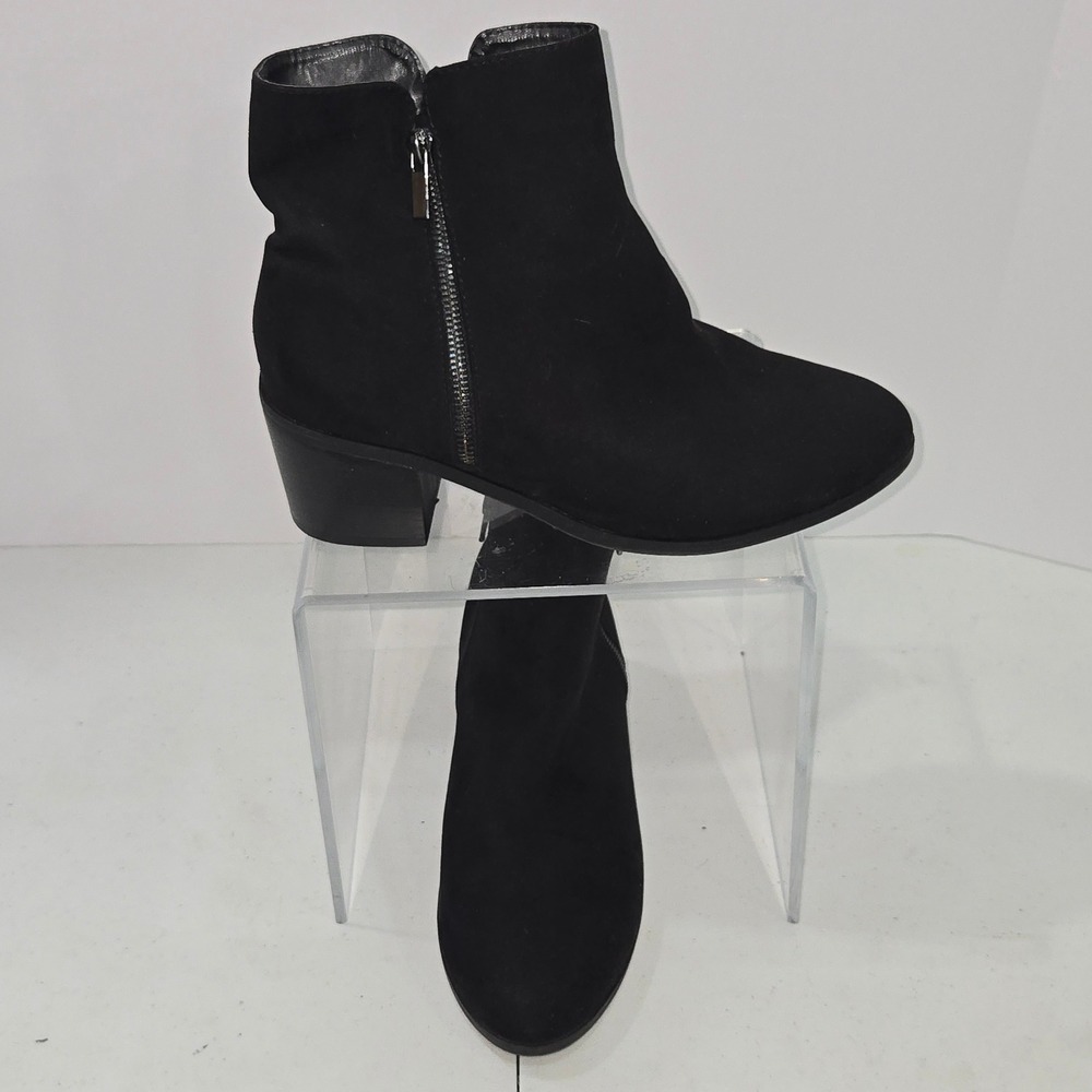 Evans Black Faux Suede Ankle Boots Extra Wide Fit Size 10 Jean  Block Heel